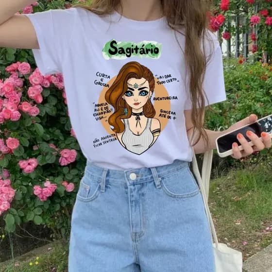 blusa manga curta feminina signo de sagitario tamanho p m g gg
