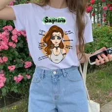 blusa manga curta feminina signo de sagitario tamanho p m g gg