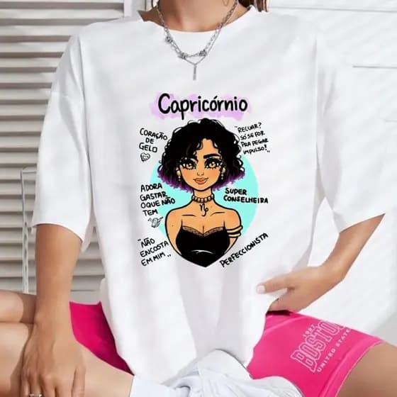 blusinha feminina signo de capricórnio modelo soltinho de manga curta super confortável