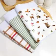 Kit c/ 3 Panos de Prato Tons Pastéis | Minimalista | Cogumelos, Alces e Flores