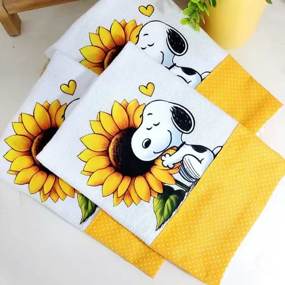 Pano de Prato Personagens Lilo & Stitch, Snoopy ou Hello Kitty – 100% Algodão – Estampado DTF – 41x69 cm