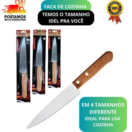 Faca Inox Profissional Para Carne Churrasco Cozinha Cabo Madeira Chef Açougueiro Afiada
