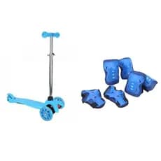 KIT Patinete infantil led rodas + Kit joelheira e cotoveleira para criança infantil