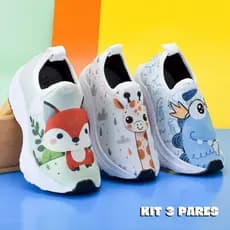 Kit 3 Pares Tênis Calce Fácil Infantil Menino Menina Leve e Confortável