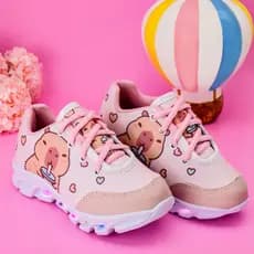 Tênis Infantil LED CAPIVARA de Menina com Led Luzinha Personagem bebe Rosa luzes coloridas 25 ao 32