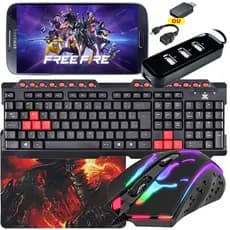 Mobilador Gamer Mouse com Led + Teclado Gamer Vermelho Multimidia Usb + Hub 4 Portas