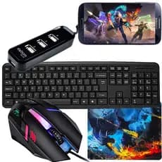 Mobilador Kit Gamer Com Teclado Preto Abnt2 + Mouse Gamer Led 7 Cores + Pad Speed Estampado