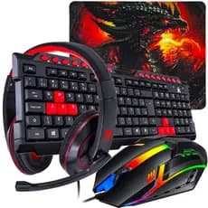 Kit Gamer Teclado Com Teclas Vermelhas + Mouse Led em 7 Cores + Headset Gamer c/ Microfone