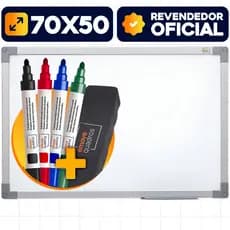 Lousa Branca Quadro Branco 70x50cm Caneta Apagador + 4 Marcadores + 1 Apagador Didática Média