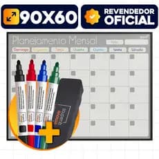 Planner Semanal Mensal Calendário 90x60cm Organização de Rotina Escritório + 4 Marcadores e Apagador
