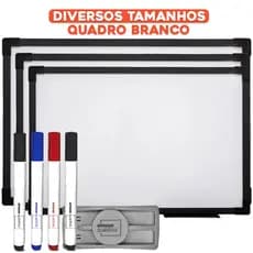 Quadro Branco Lousa Branca Escolar Para Anotações Recado Com Moldura Preta Diversos Tamanhos + 4 Canetas + Apagador