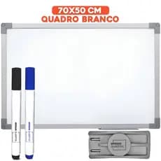 Lousa Branca Quadro Branco 70x50cm Soft Alumínio Lisa + 2 Canetas Marcadores + Apagador Escolar