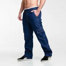 Calça Cargo com Elástico e Cordão Masculina E Feminina Unissex Skatista Sarja Preta E Larga