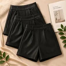 Shorts De Couro Sintético Fake Feminino
