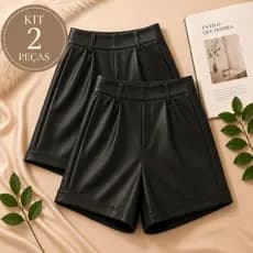 Kit 2 Shorts De Couro Sintético Fake Feminino