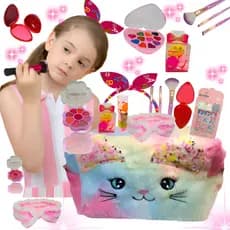 Kit Maquiagem Infantil Criança Bolsinha Batom Gloss Sombra Pincel Faixa de Cabelo Tiara de Laço UnhaPostiça Esponjinha