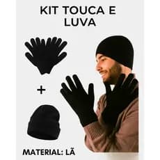 Kit Touca + Luva De Lã Preta Conjunto Inverno Adulto Juvenil Feminino Masculino Frio