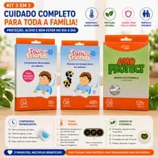 Kit 3 em 1 Febre Infantil Fever Friends Termo Friends Amo Protect Compressa Monitor Adesivo Citronela