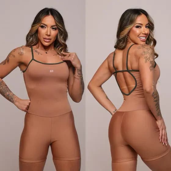 Macaquinho Feminino Para Academia Brasil Fitness Curto Casual Confortável