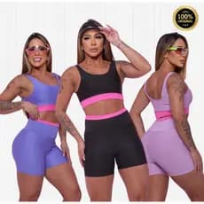 Conjunto Fitness Short Roupa de Academia Feminina Zero Transparência Suplex Premium