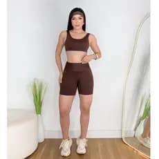 Conjunto Feminino Short Fitness Meia Coxa Virgínia Suplex Premium Cintura Bermuda