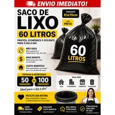 Saco de lixo 60 Litros preto casa condominio Direto da fábrica