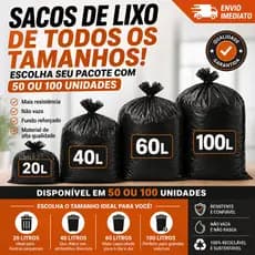 Saco de Lixo 100 Litros / 60L / 40L / 20 Litros resistente direto da fábrica