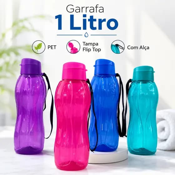 Garrafa Squeeze 1 Litro Com Tampa Flip Top e Alça Garrafa Grande Para Água Academia Trabalho Escola
