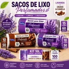 Sacos De Lixo Perfumado Lavanda e Cravo Canela 10, 15 litros neutraliza odores
