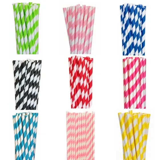 kit 50 Canudo de Papel Listrado Coloridos Descartável Canudos de Papel Para Drinks Festas Canudo Listras Lembrancinha