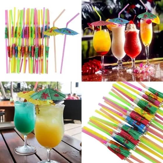 Kit 200 Canudo Guarda-Chuva Para Drinks Canudo Decorado Sortido