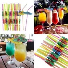 Kit 200 Canudo Guarda-Chuva Para Drinks Canudo Decorado Sortido