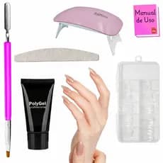 Kit Alongamento Poligel Polygel + Molde F1 + Lixa + Mini Cabine De Unha + Pincel 02 em 1