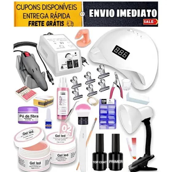 Kit de Unhas em Gel Manicure Completo Cabine Lixadeira Mercedes Nº61