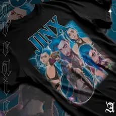 Camiseta Basica Algodao Arcane Série Azaração Jinx Powder Girl Blue Tee Unissex 01