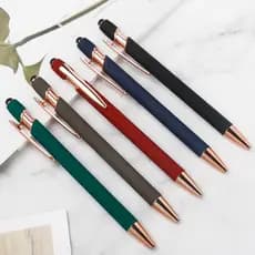 1Pc Caneta Esferográfica Rose Gold Haste De Alumínio , Botão Oblíquo Preto 0,7mm De Assinatura , Comemorativa Retro Business , Presente , Papelaria , Aprendizagem E Material De Escritório