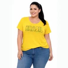 Blusa Feminina Plus Size Tamanho 40 ao 64 (M ao G10) Camisa de Futebol com Pedraria Copa do Brasil