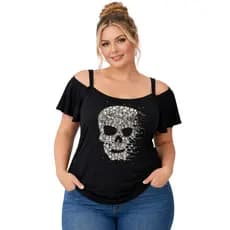 Ciganinha Plus Size Veste Tamanho 40 ao 64 (M ao G10) Blusa Modelo Cigana Pedraria Caveira Prata