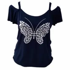 Blusa Cigana Plus Size Feminina Tamanho 40 ao 64 (M ao G10) com Pedraria Borboleta