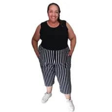 Calça Capri Feminina Plus Size Listrada Tamanho 40 ao 54 Tecido Viscolycra