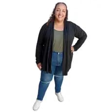 Cardigan Feminino Plus Size Tamanho 40 ao 64 (M Ao G10) Manga Longa Aberto Tecido Viscolycra
