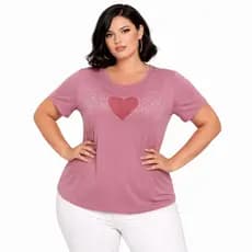 Blusa Feminina Plus Size M ao G10 (40 ao 64) Camiseta Aplicação Estampa em Pedraria Asas