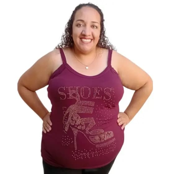 Regata Alça Feminina Plus Size Veste Tamanho 40 ao 64 (M ao G10) Blusa com Pedrarias Sapato
