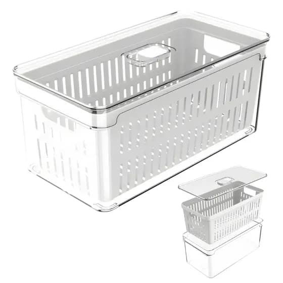 Organizador De Geladeira Com Escorredor Tampa 5l Clear Fresh Transparente OU