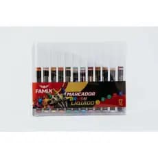 Marcador Acrílico Brush Pen Caneta Artística 12 Cores Famix