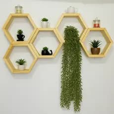 Kit 5 Nichos Hexagonais em Madeira de Pinus Colmeia Decorativo