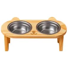 Comedouro Pet Premium Elevado Duplo em Madeira e Inox – Para Gato e Cachorro Pequeno