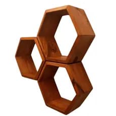 Kit 3 Nichos Hexagonais em Madeira de Pinus Colmeia Decorativo