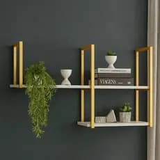 Prateleira Industrial de Parede em Ferro com Madeira MDF Dourado/Preto