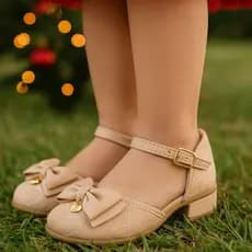 Sandália Infantil Feminina Saltinho Menina Confortável Casamento Daminha Branco e Nude
